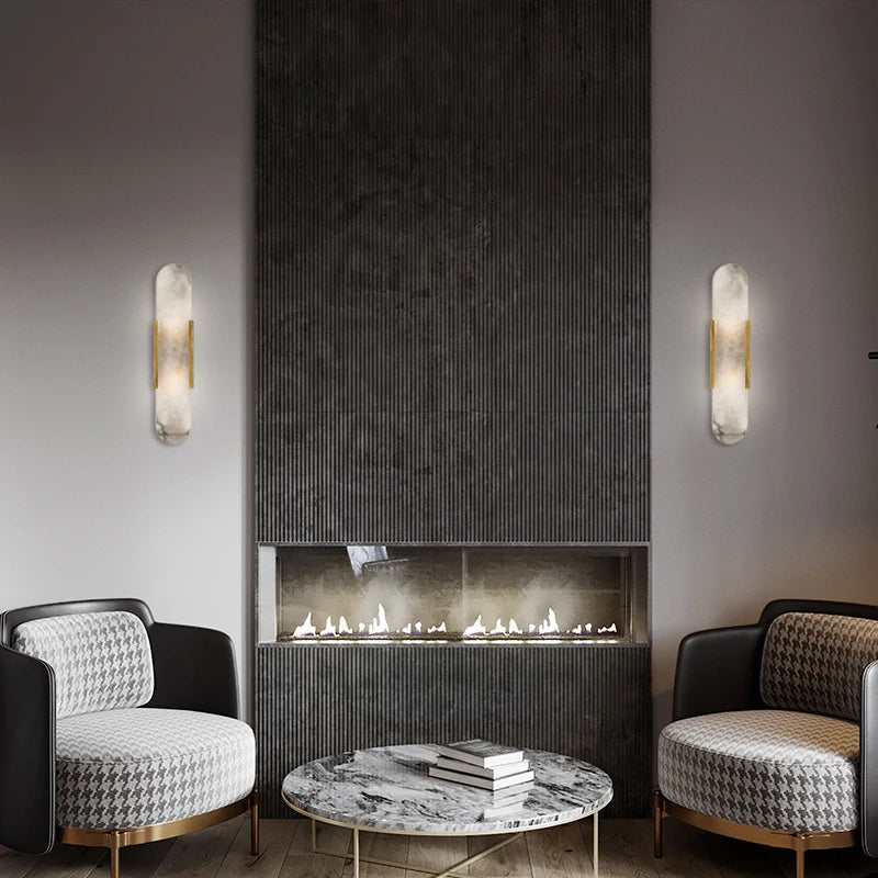 Modern Wall Light Minimalist Luxury Marble Sconce New Nordic Living Room Villa TV Background Bedroom Bedside Mirror Decors Lamps