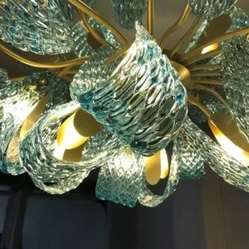 Modern Blue Glass LED Pendant Light Designer for Living Room Bedroom Dining Table Indoor Lighting Fixtures with Glossy Finish