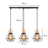3-Heads Dining Table Chandelier Iron Wooden Lampshade Hanging Lamp for Kitchen Island Bedroom Modern Suspension Pendant Lighting
