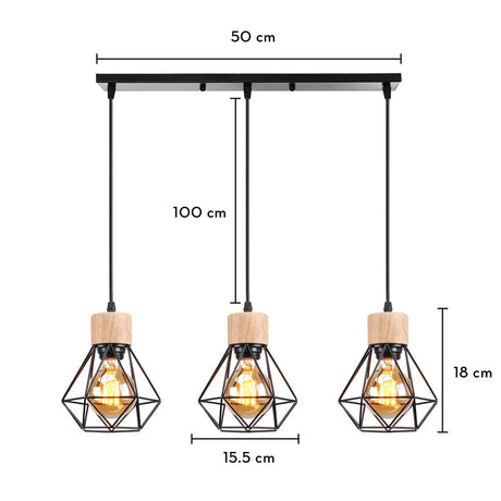 3-Heads Dining Table Chandelier Iron Wooden Lampshade Hanging Lamp for Kitchen Island Bedroom Modern Suspension Pendant Lighting