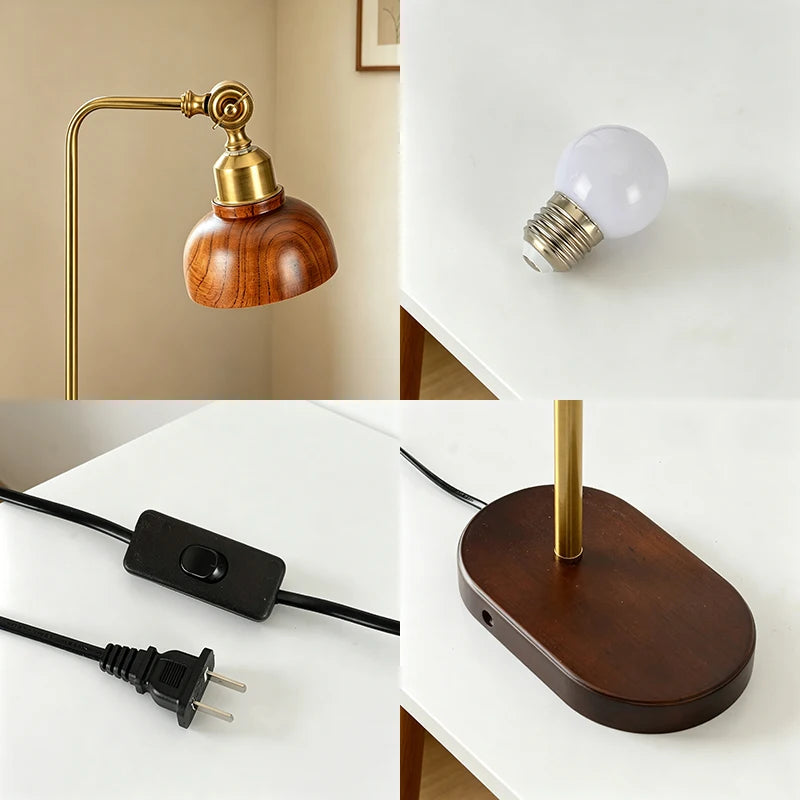 Wooden Table Lamp Three-color Lights Desk Lamp Height Adjustable and Dimmable Brightness Bedside Lamp Night Light for Home