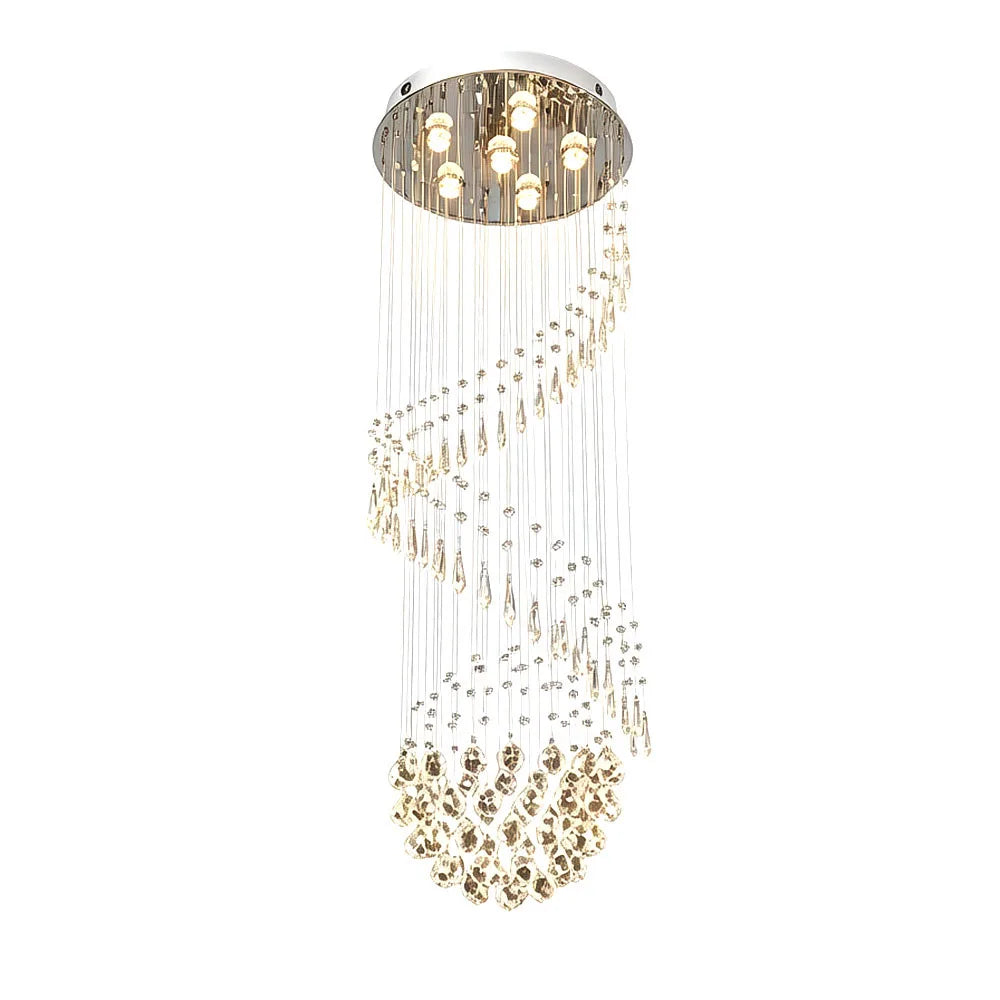 Luxury Vertical Crystal Ball Raindrop Chandelier Polished Stainless Steel Ceiling Plate Long Suspension Light For Stairwell Loft
