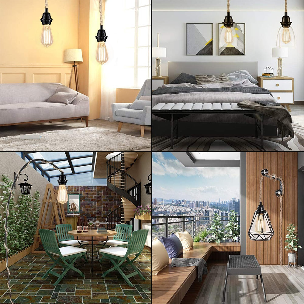 Power Cord Pendant Light Twist Hemp Rope Cables E26 E27 Lamp Holder EU Plug with Switch Wire Edison Bulb Socket Cord Cable