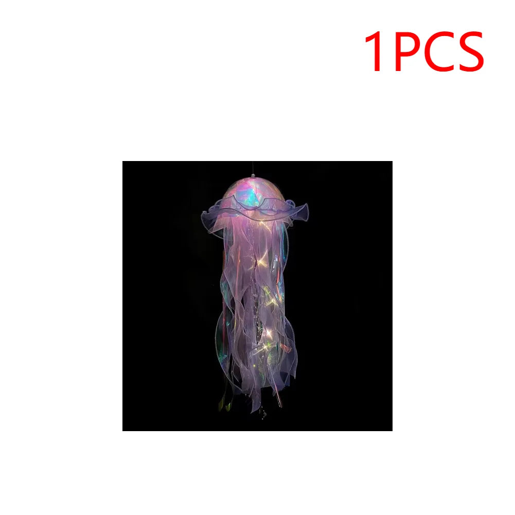 5PCS Jellyfish Hanging Night Light Lamp - Battery-Operated Bedroom Atmosphere Decor