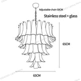 Modern Silver Branch Chandelier, Murano Horseshoe Glass Shade Lustre, Dimmable Pendant Lamp for Dining Room, Decor for Ceilings