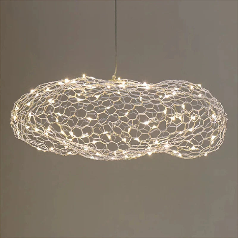 Danish Mesh Cloud Iron Restaurant LED Ceiling Pendant Lights Golden for Dinning Living Room Hanging Luminar Lamp Home Decor Lamp