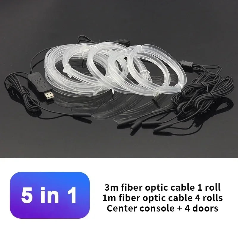 Car Interior RGB LED Atmosphere Light Strip USB Fiber Optic Neon Invisible Ambient Lamp Center Console Door Decoration Trim