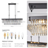 33.5 Inch ceiling lamp,Rectangular Black Crystal Chandelier Adjustable,E12 Modern Industrial Crystal Lights (Bulb Not Included)