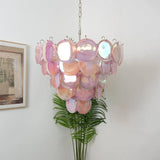 Multicolor Murano Glass Disc Chandelier (French Vintage Style) - Handblown Art Glass Pendant Light Fixture for Living Room & Dining Room Decor