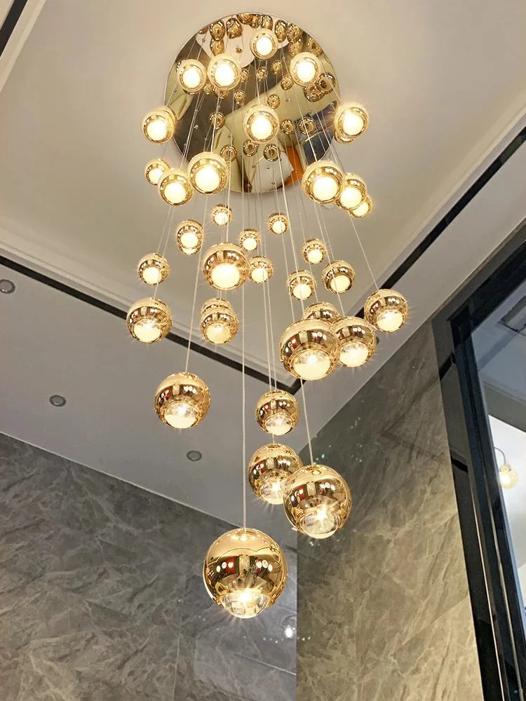Villa Pendant Lights Staircase Long Hanging Lamps Ball Chandeliers Restaurant Bar Indoor Decorative High-Level Ceiling Lighting