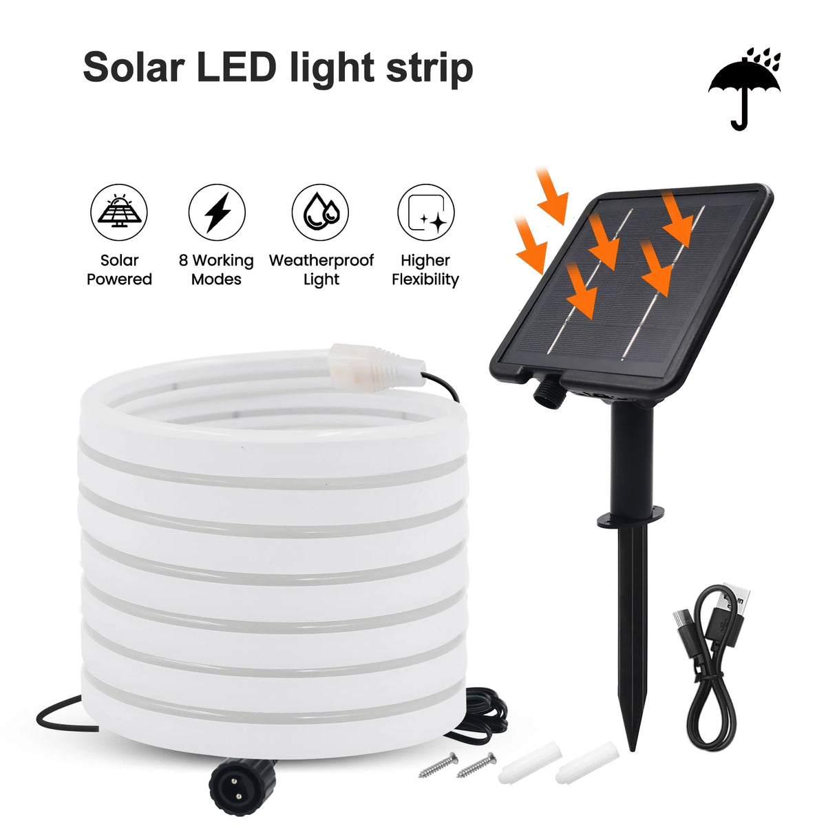 Solar Powered DC 24V Neon Strip Light (IP67 Waterproof, Warm/Cold White) - Flexible Outdoor Garden Decor LED Rope Ribbon Lamp
