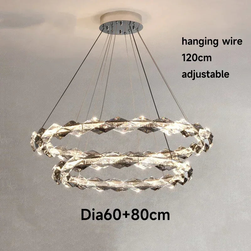 Chrome Modern Crystal Chandelier - Luxury LED Hanging Light for Living Room