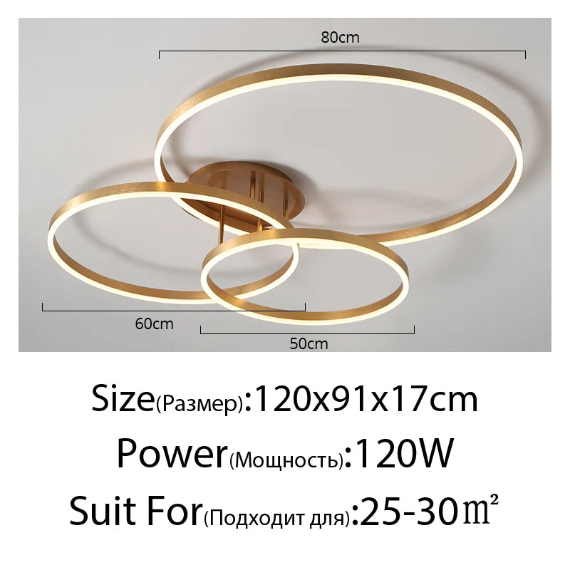 Nordic Creative Led Circle Chandeliers Bedroom Living Dining Room Lighting Chandelier Home Indoor Lamps Golden Brown Glossy Lamp