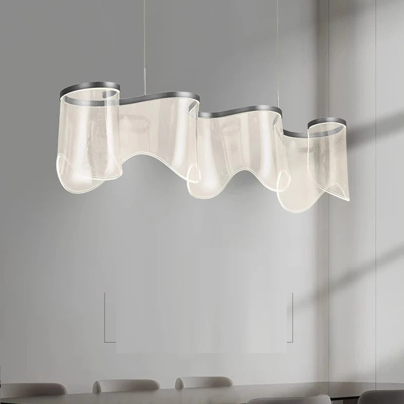 Modern Acrylic Hanging Chandelier Light Fixture Wave Shaped Pendant Lamp for Dining Room Home Decor