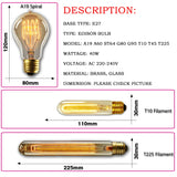 Retro Edison Light Bulb E27 220V 40W ST64 G80 G95 T10 T45 T185 A19 A60 Filament Incandescent Ampoule Bulbs Vintage Edison Lamp