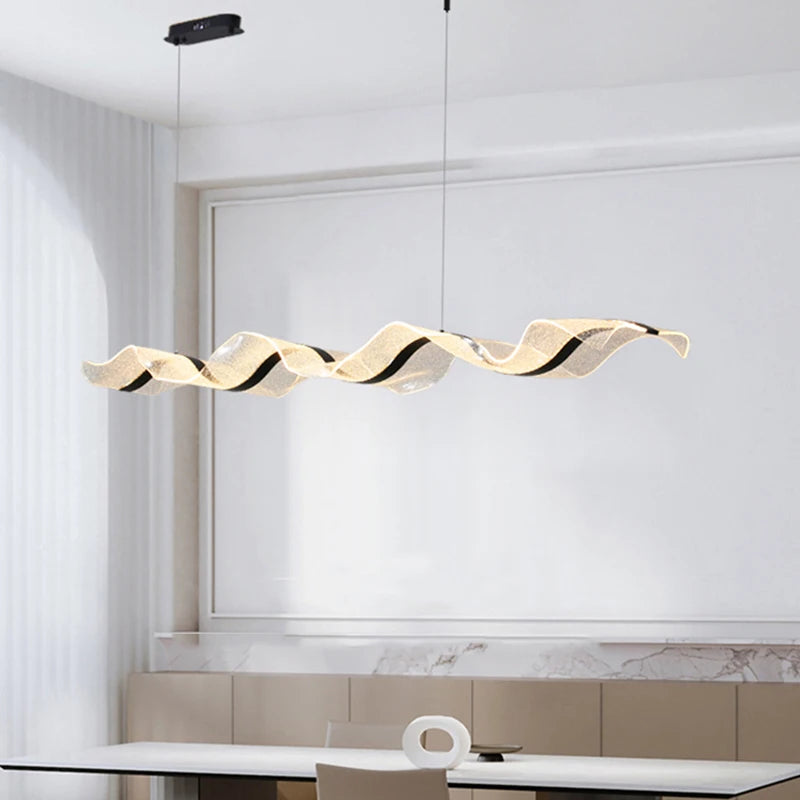 Nordic Creative Led Chandelier Design Long Wave Pendant Lights Restaurant Bar Lamp Dining Room Home Decor Hanging Light Fixture