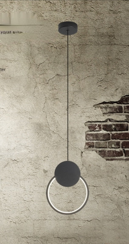 Modern LED Black White Circle Pendant Light Lighting for Bedside Bedroom Living Dining Room Study Hanging Lamp Indoor Decoration