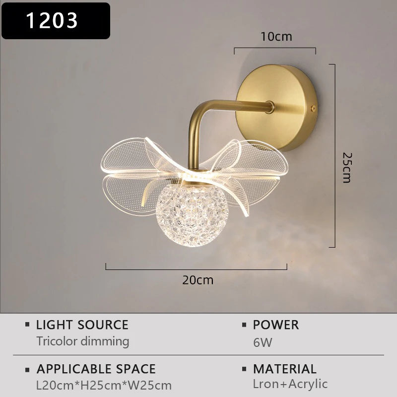 Modern LED wall lamp Electroplated Flower Shaped Bedroom Bedside Light Study Dining Room Living Room Background Decoration Lamp