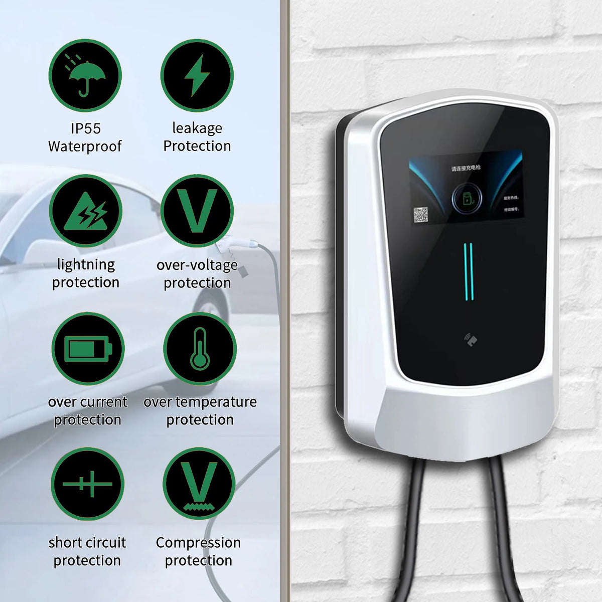 EV Charger Type 2 IEC62196-2 APP Wifi Control 21KW 3 Phase Electric Vehicle Car Charging Station EVSE Wall Box with Cable