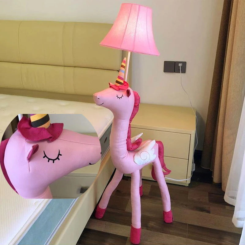 Dreamy Unicorn Floor Lamp with Adjustable Wooden Legs - Dimmable Standing Accent Light for Girls' Bedroom & Kids' Room Decor