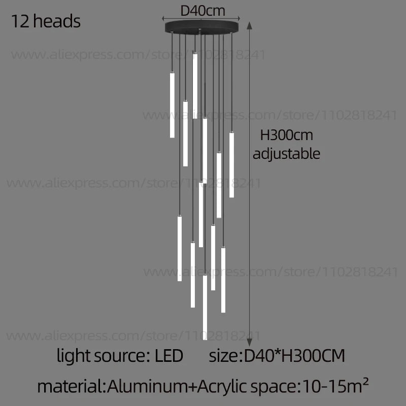 Minimalist Chandelier LED Stair Strip Lamp Duplex Building Interior Lighting Lamps Modern Dining Table Living Room Pendant Light