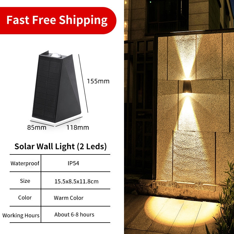 LED Solar Wall Light Up And Down Solar Lamp Outdoor Waterproof for Garden, Villa, Courtyard Porch, Landscape Decorative Luminous