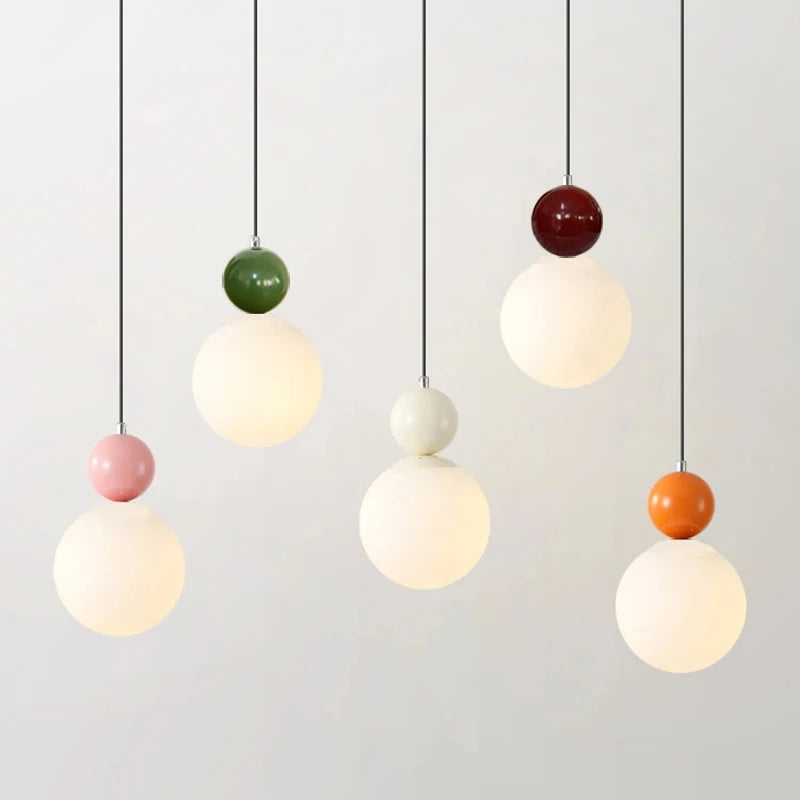 Modern Color Round Ball Long-Line Bedroom Single-Head Pendant Lamp With Glass And Injection-Molded Cover For Dining Room E27