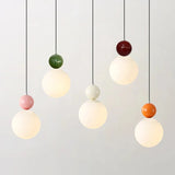 Modern Color Round Ball Long-Line Bedroom Single-Head Pendant Lamp With Glass And Injection-Molded Cover For Dining Room E27