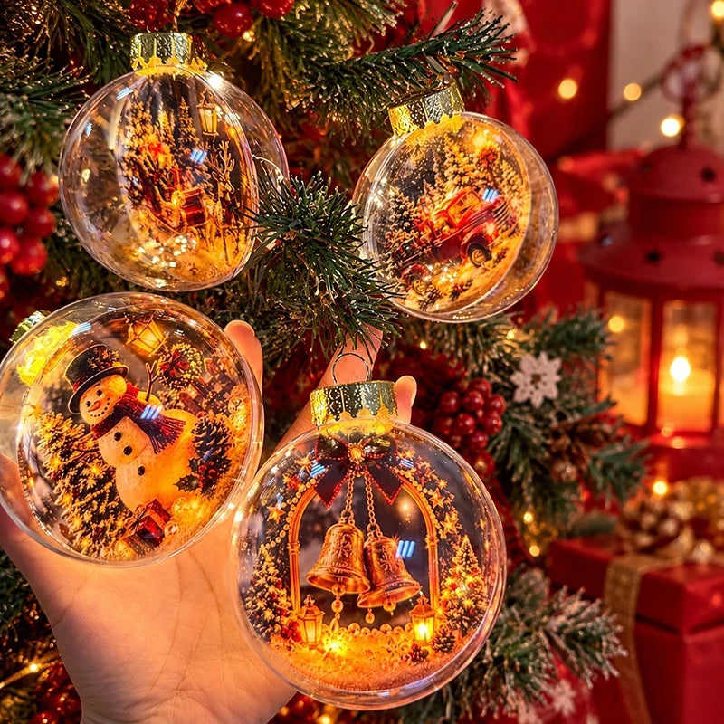 Glowing Christmas Ball Pendants Acrylic Ball Christmas Santa Claus Snowman Hanging Ornaments Xmas Party Atmosphere Decorations