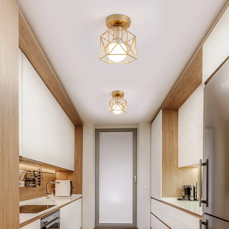 Golden Retro Ceiling Lamp for Balcony Corridor with 7W Bulb E27 Metal LED Ceiling Lights for living Room Bedroom Porch 110-220V
