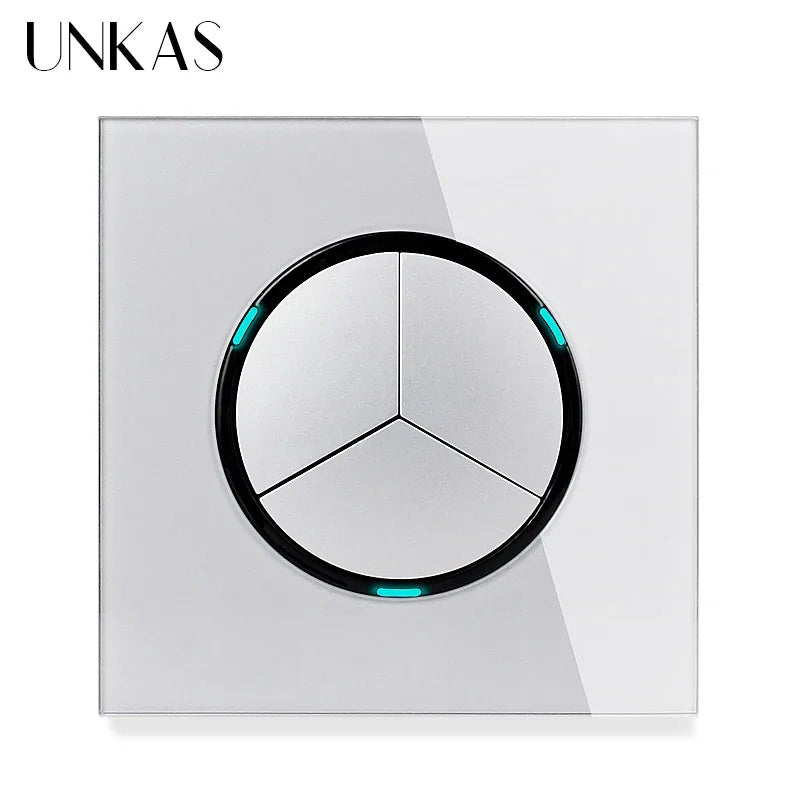 Modern 2-Way Pass Through Light Switch - Gray Glass Panel with LED Indicator