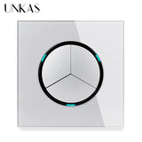 Modern 2-Way Pass Through Light Switch - Gray Glass Panel with LED Indicator