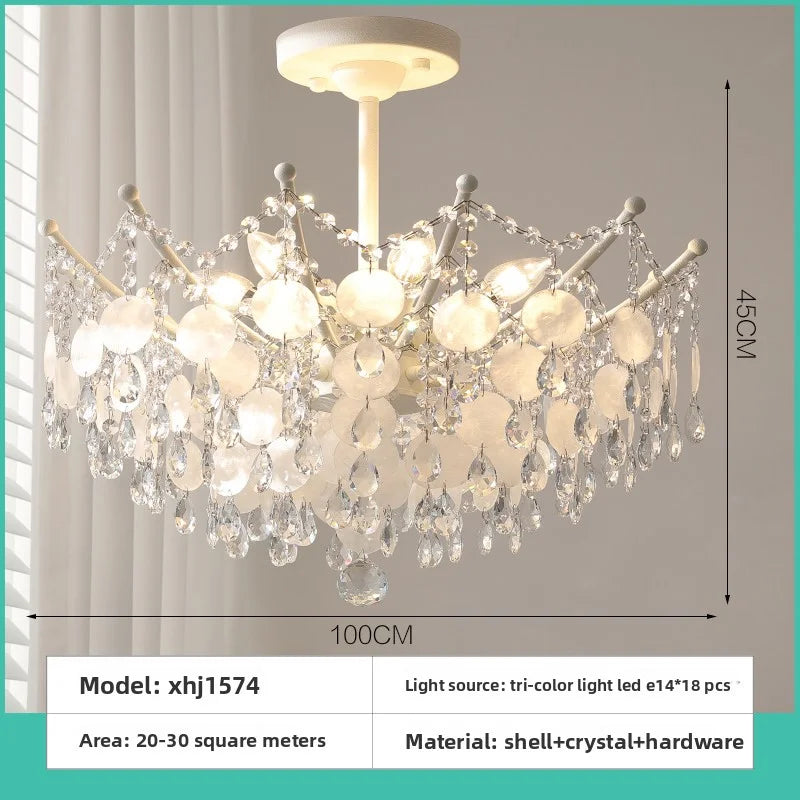 French Vintage-Style Living Room Chandelier In A Retro Blue Shell Villa Duplex Bedroom Crystal Lamp With A Sophisticated Touch