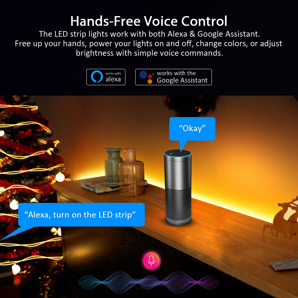 WiFi LED Strip Lights Smart LED Light Strip Compatible with Alexa and Google Home, App&amp;amp;Remote&amp;amp;Voice Controlled Music Sync