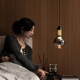 Modern Glass Pendant Light with Knob Switch - Bedside Hanging Night Light