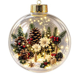 Clear Acrylic Lighted Christmas Ball Ornament Mini Interior Scene Warm LED Light-Up Tree Hanging Bauble Cartoon Shock-Resistant