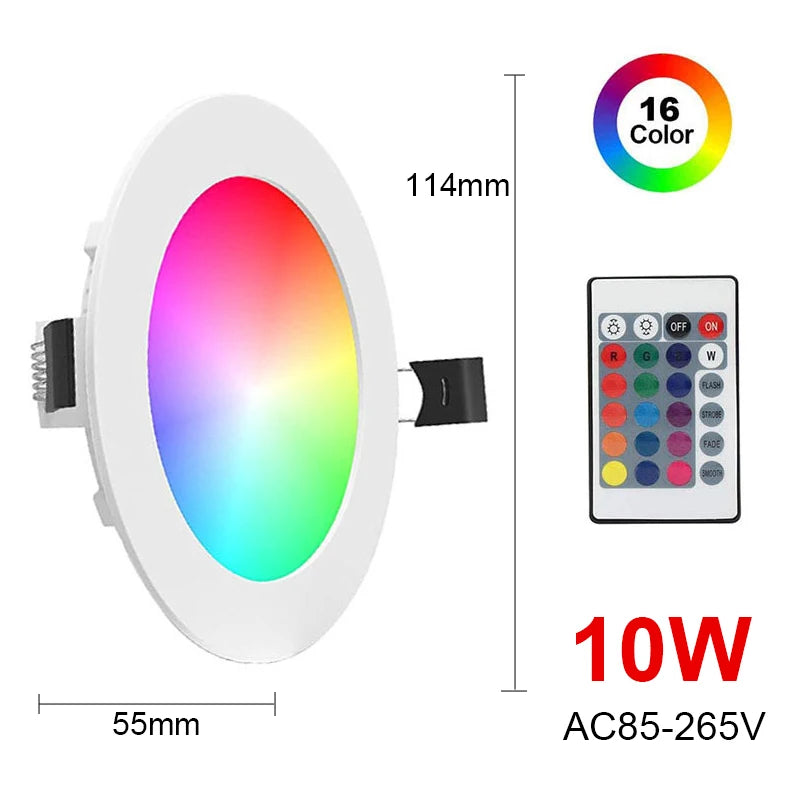 RGB Dimmable Recessed LED Downlight (10W/15W) with IR Remote - AC 110V/220V Ceiling Spot Lamp Fixture for Home Decor