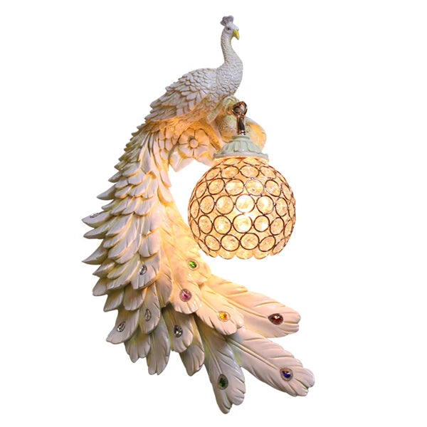 Modern European Resin Peacock Crystal Wall Lamps Bedroom Bedside Living Room TV Background Wall Lamp 110V 220V Wall Light