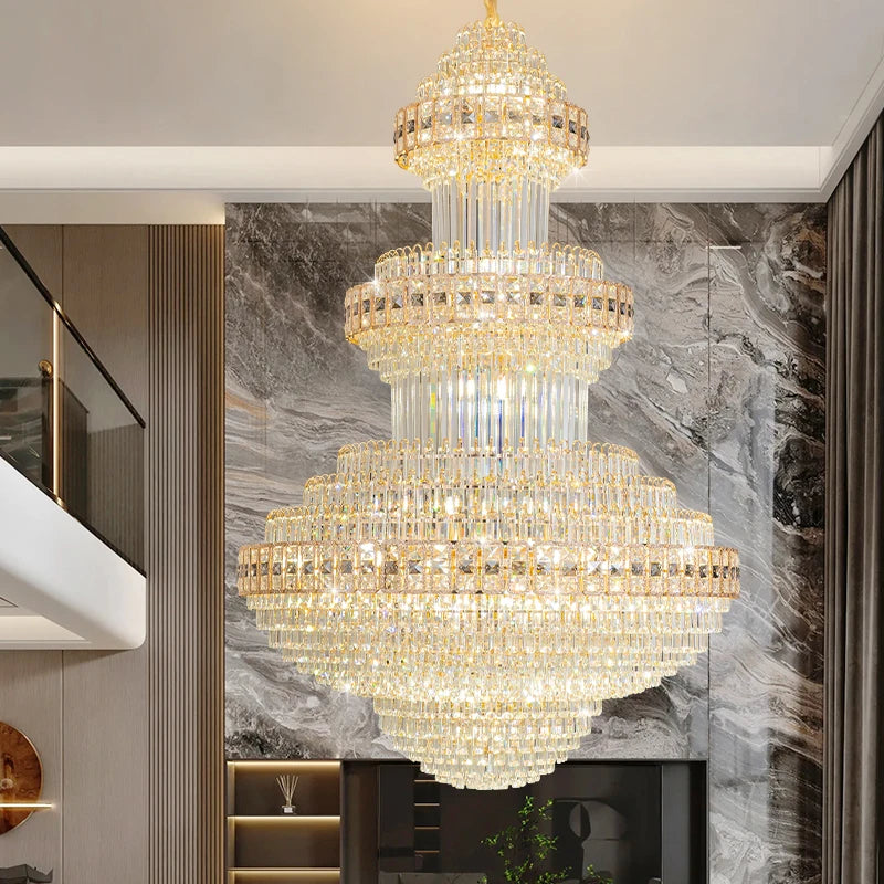 Double-Storey House Living Room Chandelier Hollow And Luxurious Modern And Retro Crystal Lamp-Style Multi-Story Villa Hall Light