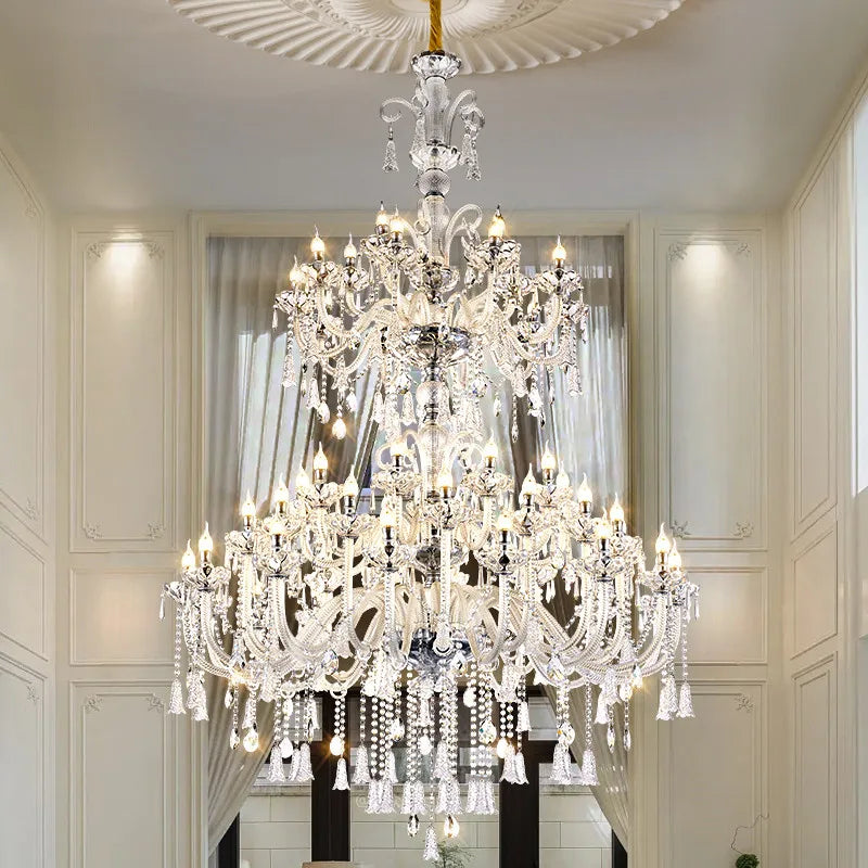 European Luxury Crystal Chandelier LED Living Room Restaurant Bedroom Villa  Hotel Duplex Building Candle Pendent Lamp