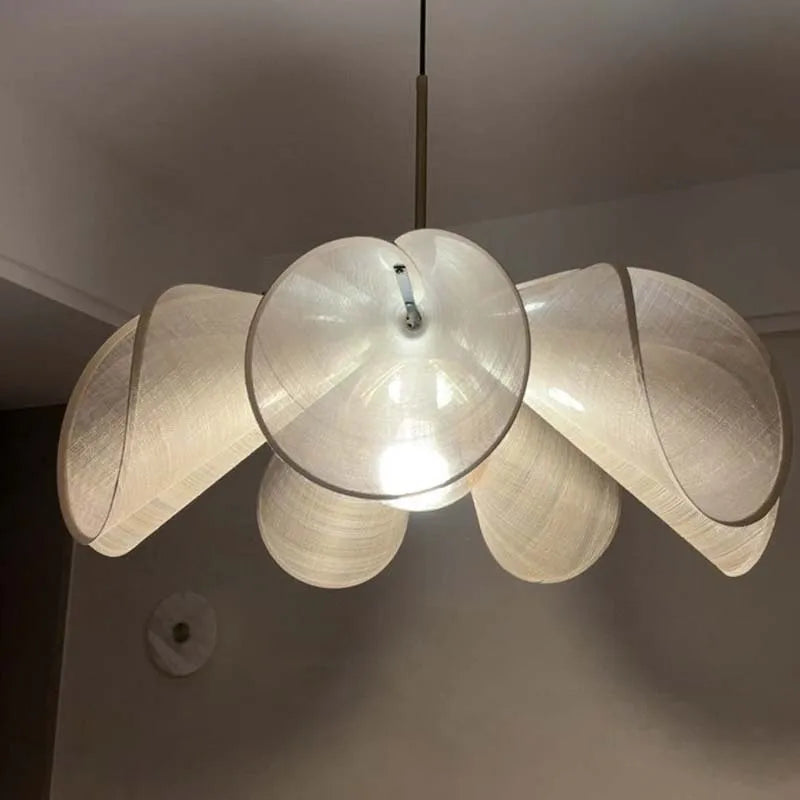 French Fabric Flower Pendant Light - Romantic Creamy LED Chandelier