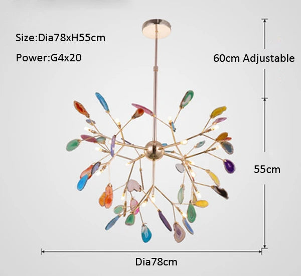 LED Agate Chandelier Modern Firefly Chandelier Living Room Bedroom Flower  Bedroom Kitchen Indoor Tree Branch Pendant Light