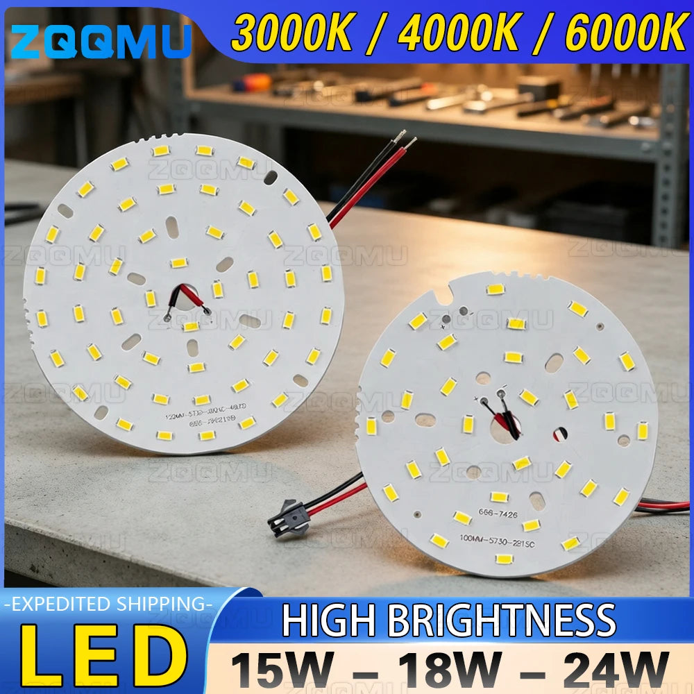 5730 SMD Aluminum LED PCB Board (15W / 18W / 24W, 5–10 Pcs) - DIY Ceiling Light Source Module with 15cm Wire