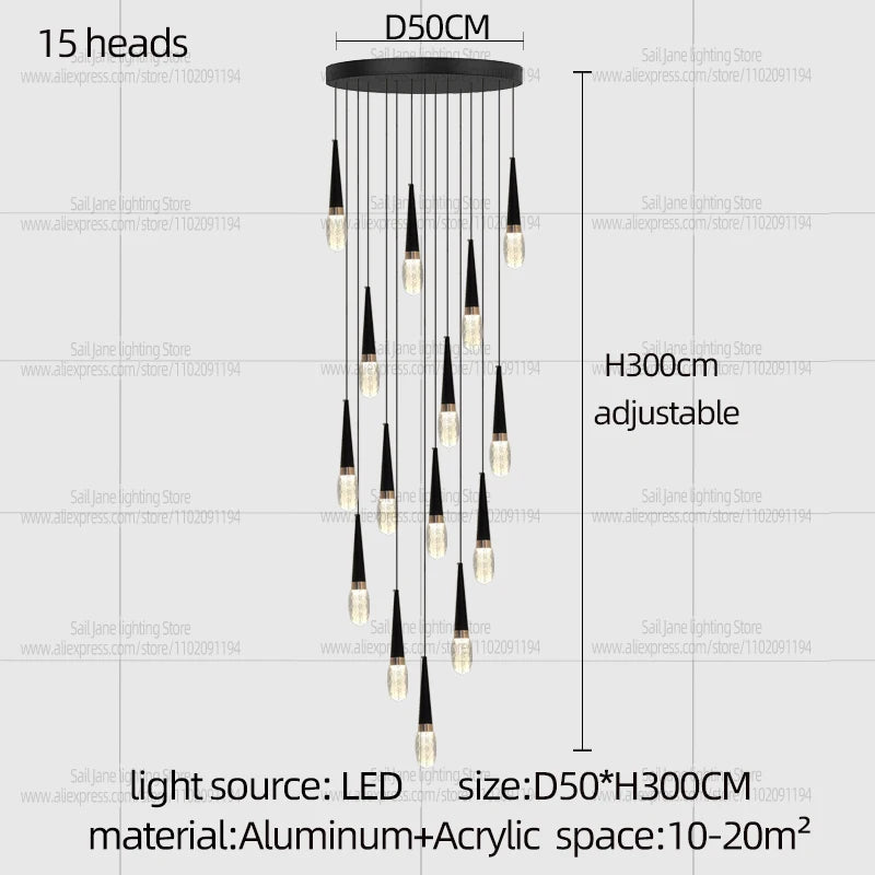 Nordic Modern Home Decoration Chandelier Hanging Stairs Pendant Light Villa Living Room Kitchen Pendent Lamp Indoor Lighting