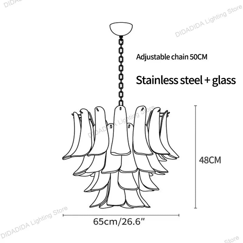 Modern Silver Branch Chandelier, Murano Horseshoe Glass Shade Lustre, Dimmable Pendant Lamp for Dining Room, Decor for Ceilings