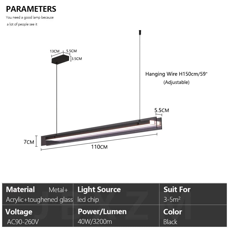 Linear Dining room chandelier kitchen island lighting dining table bar lamp led long strip modern lamp glass Pendant light black