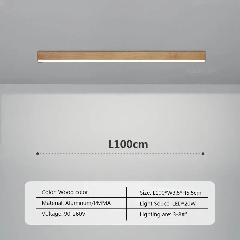 Modern LED Ceiling Lamp for Living Dining Room Long Strip Wooden Decor Lamps Entryway Bedroom Aisle Cloakroom Lighting Fixture