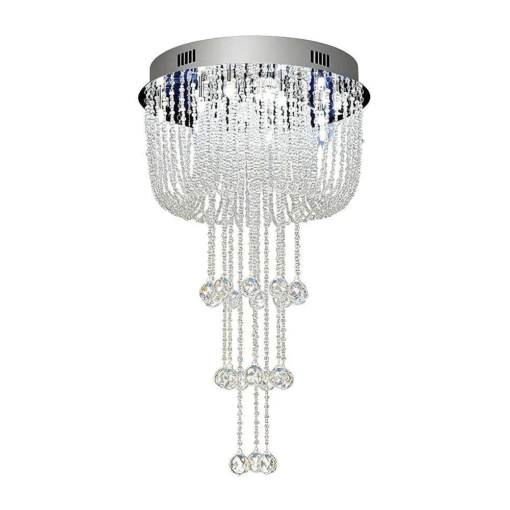 Luxury Raindrop Crystal Flush Mount Chandelier Long Vertical Design LED Ceiling Light For Duplex House Stairwell Entrance Hall