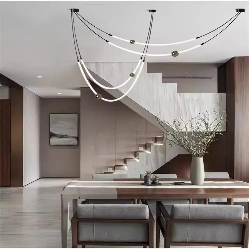 Modern Nordic Artistic Decorative Long Lines LED Pendant Light Hanging Lamps Exhibition Gallery Restaurant Lighting Fixture