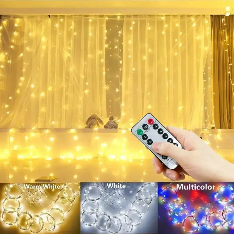 USB LED Curtain String Lights - Remote Control Fairy Garland for Bedroom & Windows
